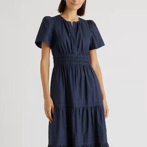 Quince 100% Organic Cotton Poplin Tiered Maxi Dress in Navy